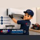 Técnico da GDJ Climatização em manutenção preventiva de ar-condicionado split: limpeza, verificação de peças e mais eficiência